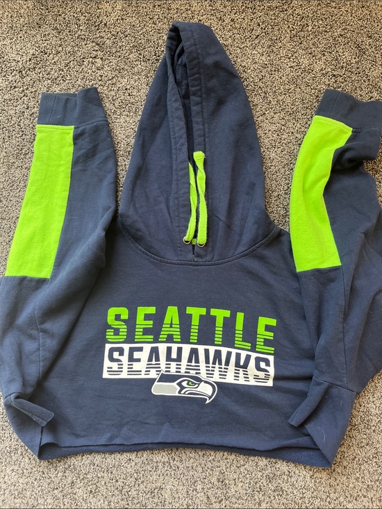 NFL Jackets & Blazers - Seattle Seahawks Navy & Neon Green cropped hoodie XL